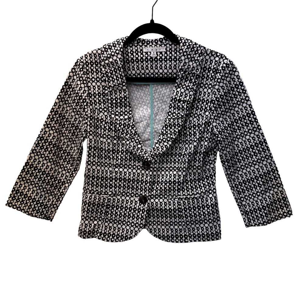 Cabi Black White Pattern 3/4 Sleeves Blazer Notched Lapel Size 6